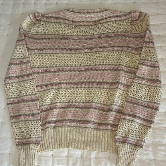 VTG 80s Pointelle Puff Shoulder Sweater Women's M | Cream | Retro Twee Y2K - Picture 2 of 12